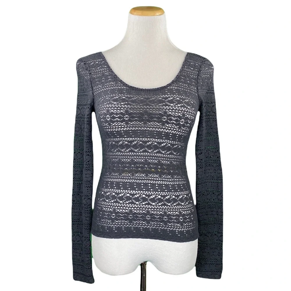 American Eagle Gray Open Back Lace Knit Sweater - Picture 1 of 11